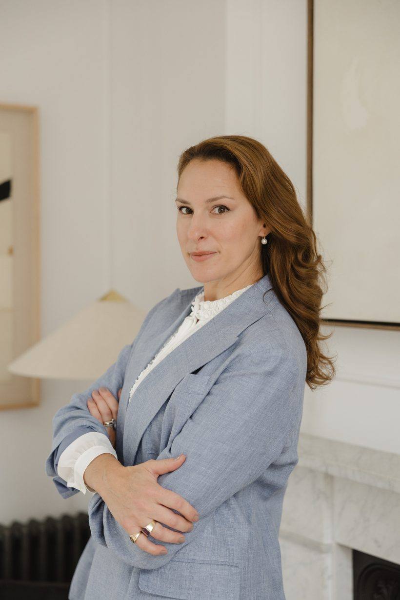 Anastasia Roumelioti in a light blue blazer